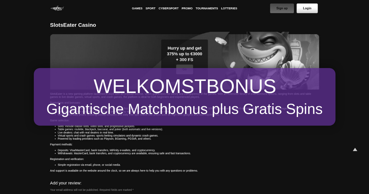 Slotseater Casino welcome bonus